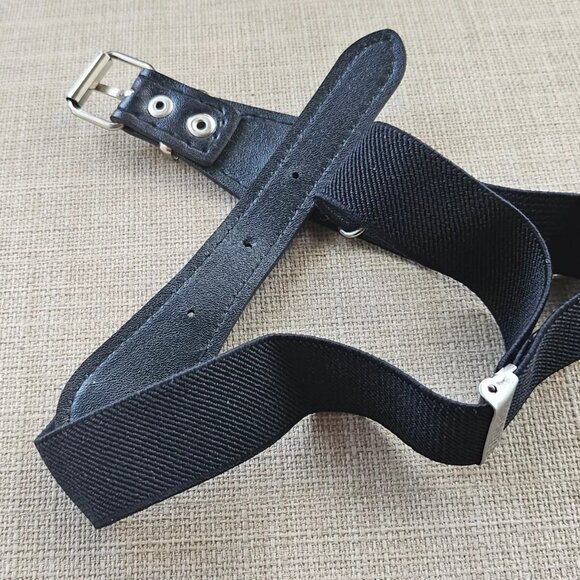 Dog Collar Vegan Faux Leather Black Silver Tone Buckle Pet Collar Adjustable - Picture 7 of 9